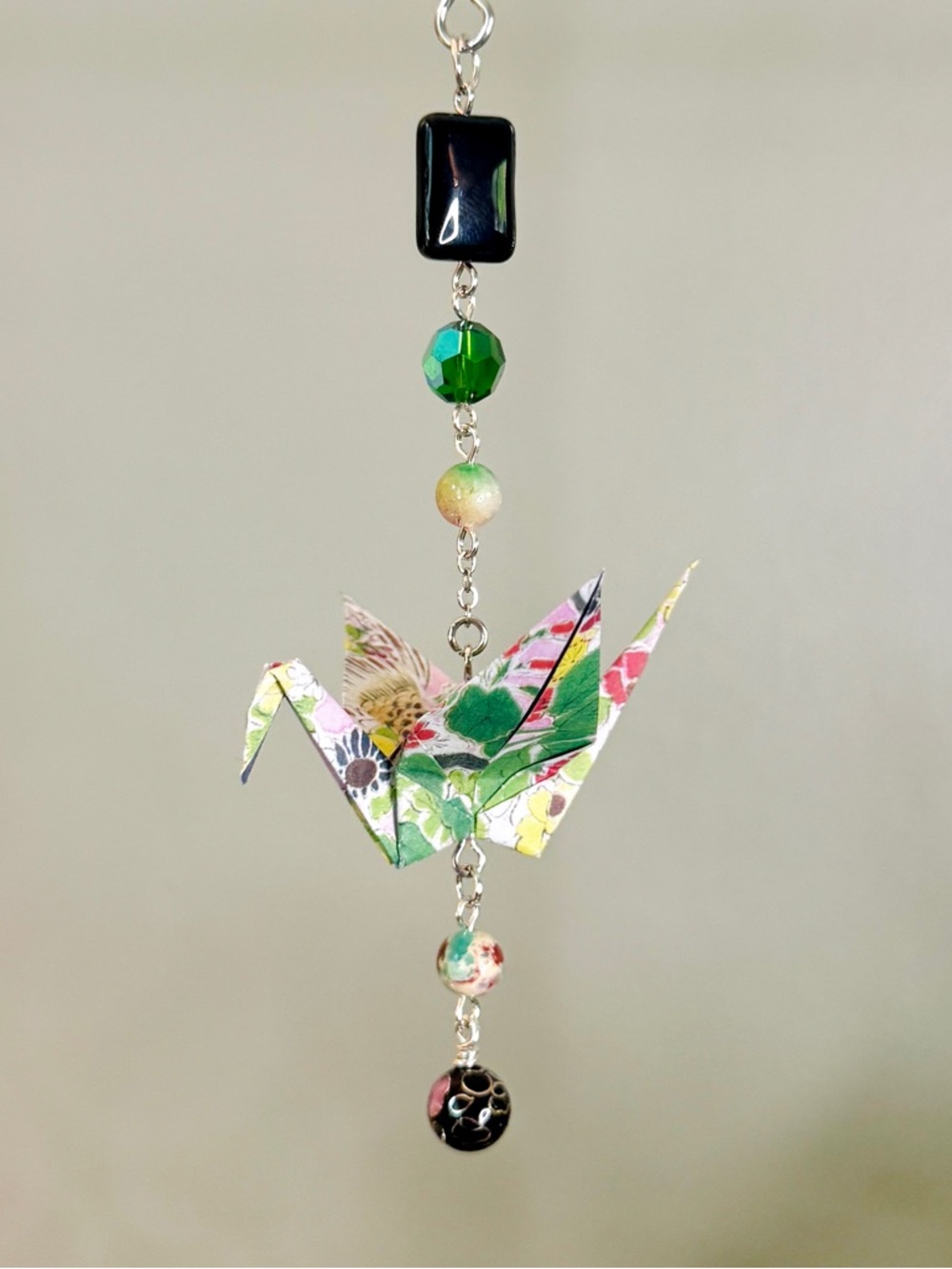 Origami Ornament #2464 - Small Crane with Repurposed Beads